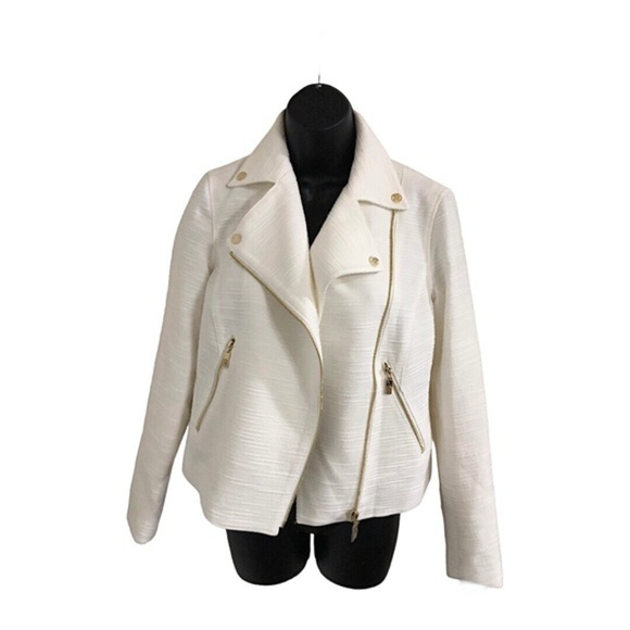 Anne Klein‎ ecru boucle look gold zipper moto style jacket blazer size XS new - Picture 4 of 17